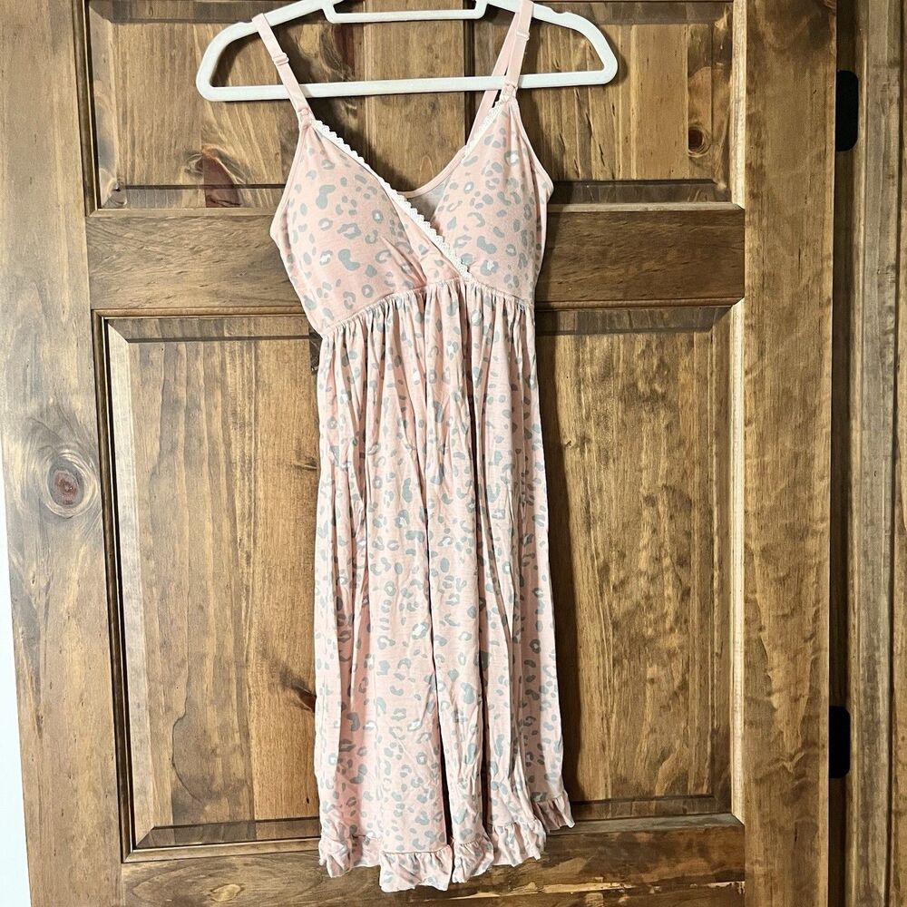 Secret Treasures Women’s S/M Soft Maternity Nursing Nightgown Pink/Gray Leopard